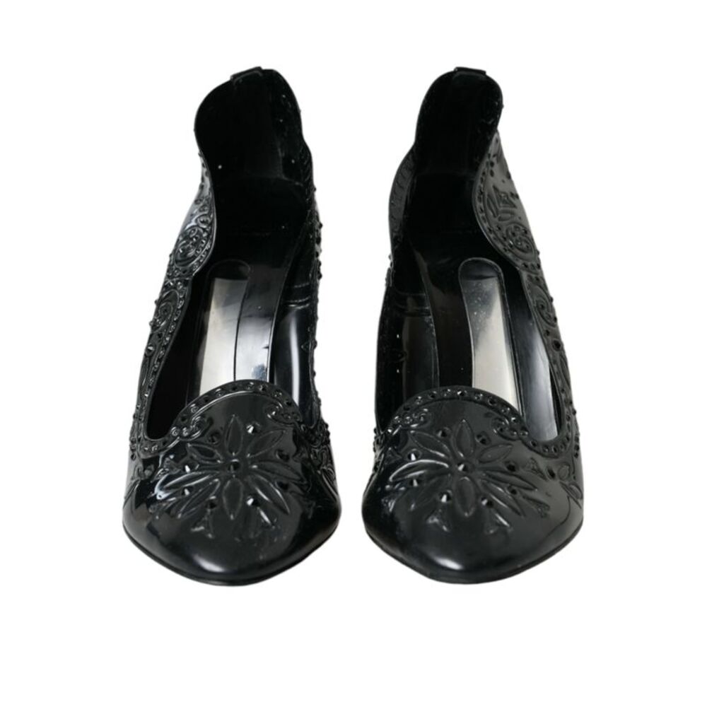 Dolce & Gabbana Black Crystal CINDERELLA Heels Pumps Women's Shoes